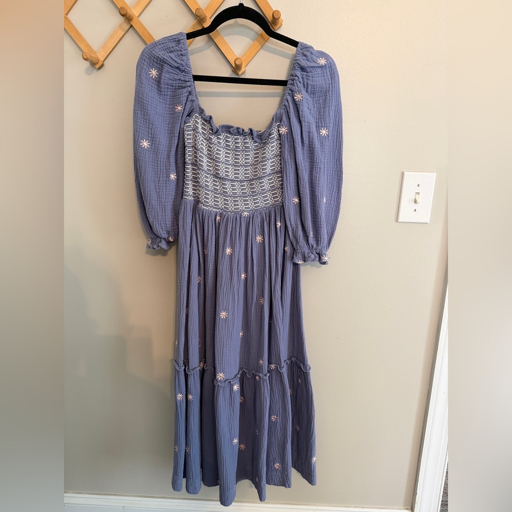 Smocked Dress With Embroidered Flowers
